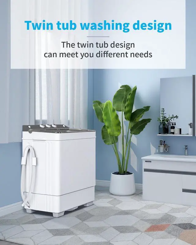 Alt view image 3 of 7 - Twin Tub with Built-in Drain Pump XPB65-2288S 26Lbs Semi-automatic Twin Tube Washing Machine for Apartment, Dorms, RVs, Camping and More, White & Grey