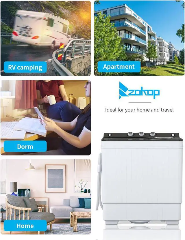 Alt view image 6 of 7 - Twin Tub with Built-in Drain Pump XPB65-2288S 26Lbs Semi-automatic Twin Tube Washing Machine for Apartment, Dorms, RVs, Camping and More, White & Grey