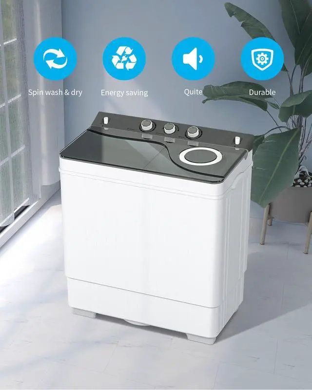 Alt view image 2 of 7 - Twin Tub with Built-in Drain Pump XPB65-2288S 26Lbs Semi-automatic Twin Tube Washing Machine for Apartment, Dorms, RVs, Camping and More, White & Grey