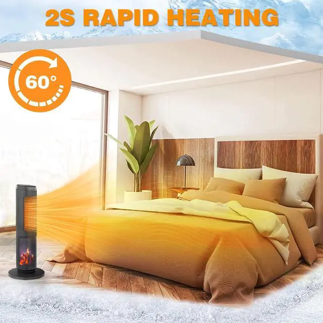 Alt view image 3 of 7 - ZOKOP 25" Tower Space Heater with 3D Flame, 1500W Portable Electric Heater with Thermostat, 60° Oscillation, Timer, Remote Control, for Indoor Bedroom Office Home, Black