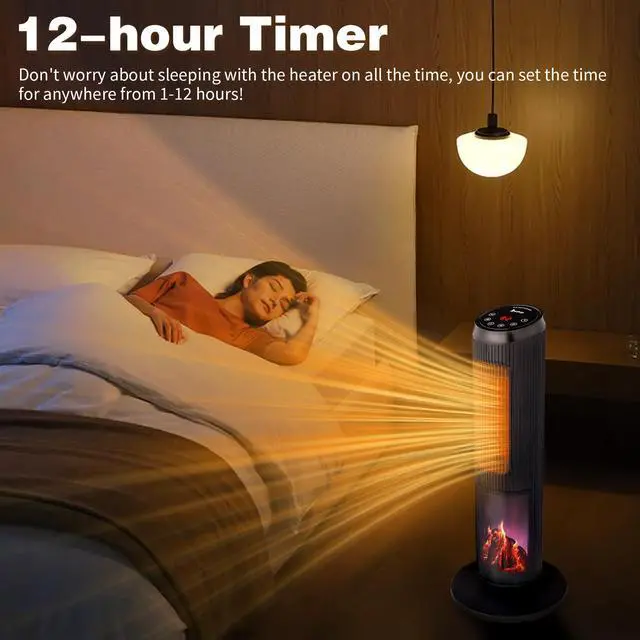 Alt view image 5 of 7 - ZOKOP 25" Tower Space Heater with 3D Flame, 1500W Portable Electric Heater with Thermostat, 60° Oscillation, Timer, Remote Control, for Indoor Bedroom Office Home, Black