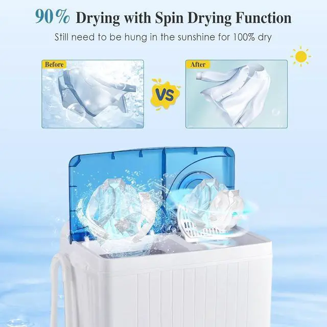 Alt view image 4 of 6 - Twin Tub with Built-in Drain Pump 26Lbs Semi-automatic Twin Tube Washing Machine for Apartment, Dorms, RVs, Camping and More, White&Blue