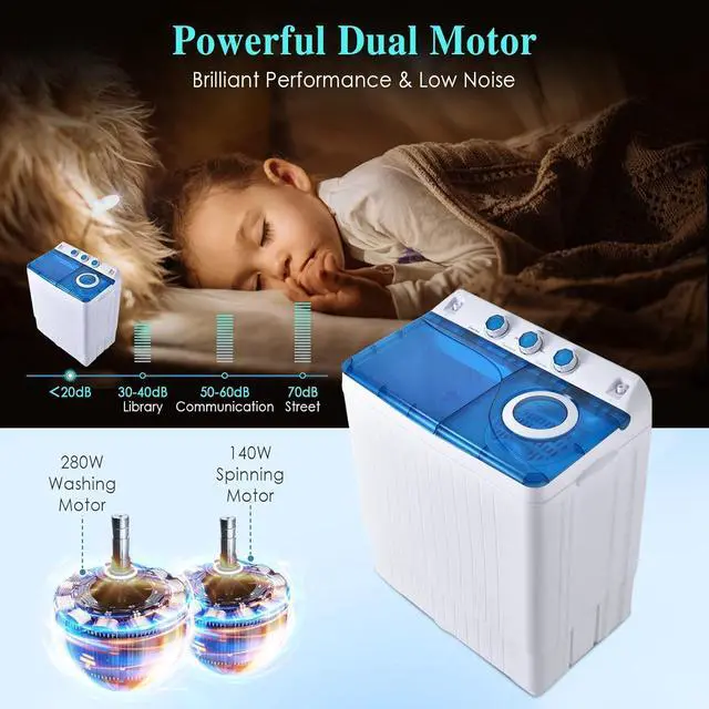Alt view image 5 of 6 - Twin Tub with Built-in Drain Pump 26Lbs Semi-automatic Twin Tube Washing Machine for Apartment, Dorms, RVs, Camping and More, White&Blue