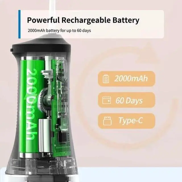 Alt view image 6 of 7 - AIRROBO Water Flosser Cordless Portable Oral Irrigator 2000mAh IPX7