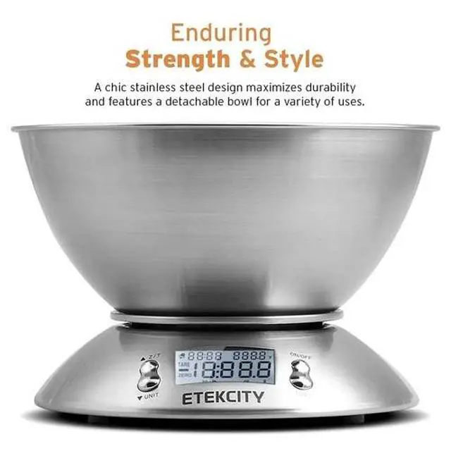 Alt view image 2 of 6 - Etekcity Food Kitchen Scale with Bowl, Digital Weight Scale for Food Ounces a...