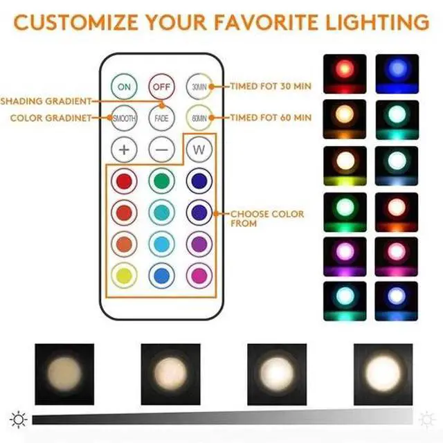 Alt view image 5 of 7 - 13-Color LED Puck Lights with Remote Control | Wireless Battery-Powered Stick...