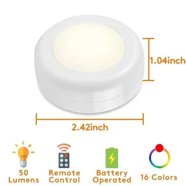 Alt view image 4 of 7 - 13-Color LED Puck Lights with Remote Control | Wireless Battery-Powered Stick...