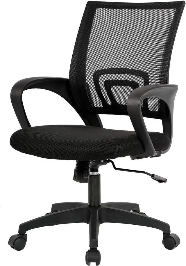 Main image of BestOffice | Ergonomic Office Chair | Mid-Back Swivel Desk Chair | Breathable Backrest & Lumbar Support | Adjustable Height | Sponge Seat | Rolling Wheels | Dark Black | for Adults & Women