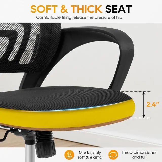 Alt view image 3 of 3 - BestOffice | Ergonomic Office Chair | Mid-Back Swivel Desk Chair | Breathable Backrest & Lumbar Support | Adjustable Height | Sponge Seat | Rolling Wheels | Dark Black | for Adults & Women