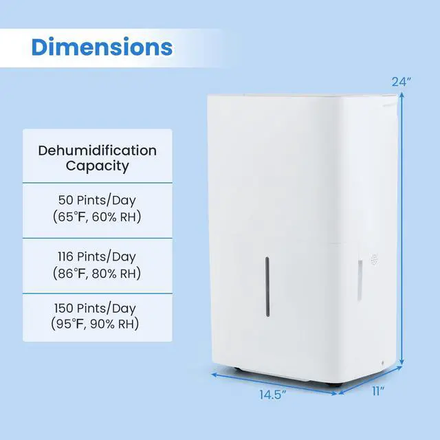 Alt view image 6 of 7 - ARLIME 150 Pints Dehumidifier with Pump, 7000 Sq.Ft Dehumidifier w/24H Timer, LED Display, Child Lock,2 Drain Hoses & Auto Defrost for Basement Garage Home Office (150 Pints)