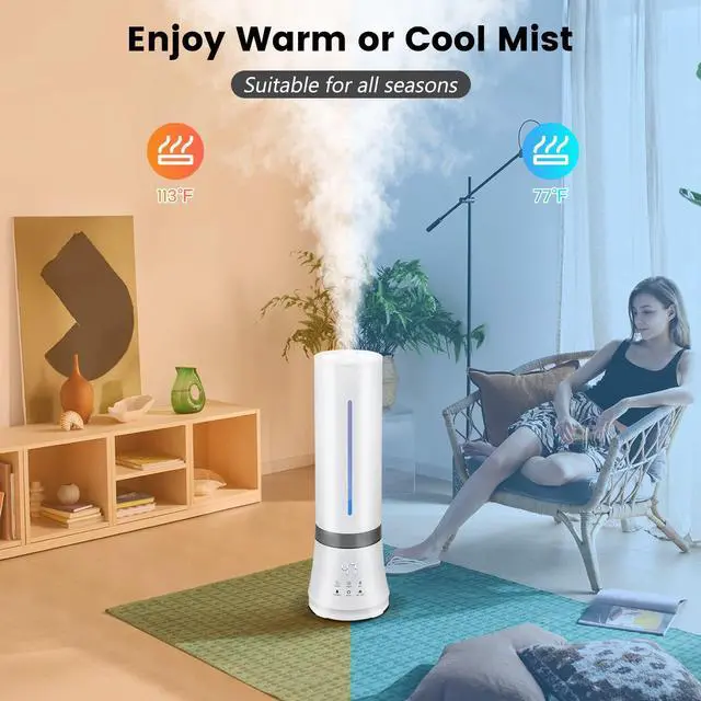 Alt view image 3 of 7 - ARLIME Humidifier for Bedroom, 2.4 Gallon, Auto Shut-off, 3 Mist Levels, 12 Timer, Night Light, Top Fill Warm & Cool Mist Humidifier for Home Office, Dorm, RV