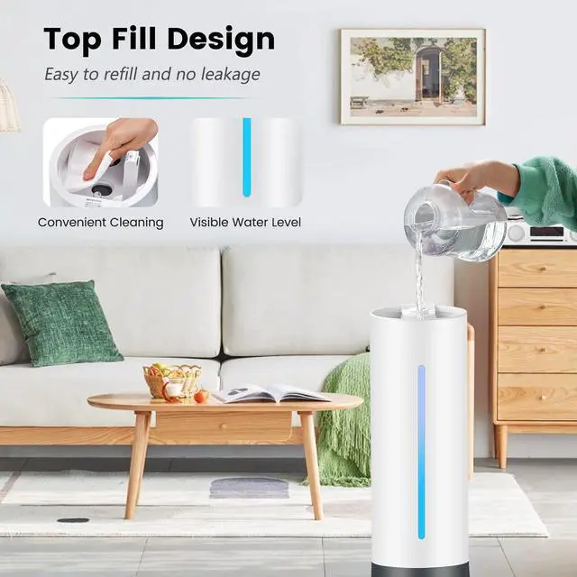 Alt view image 4 of 7 - ARLIME Humidifier for Bedroom, 2.4 Gallon, Auto Shut-off, 3 Mist Levels, 12 Timer, Night Light, Top Fill Warm & Cool Mist Humidifier for Home Office, Dorm, RV