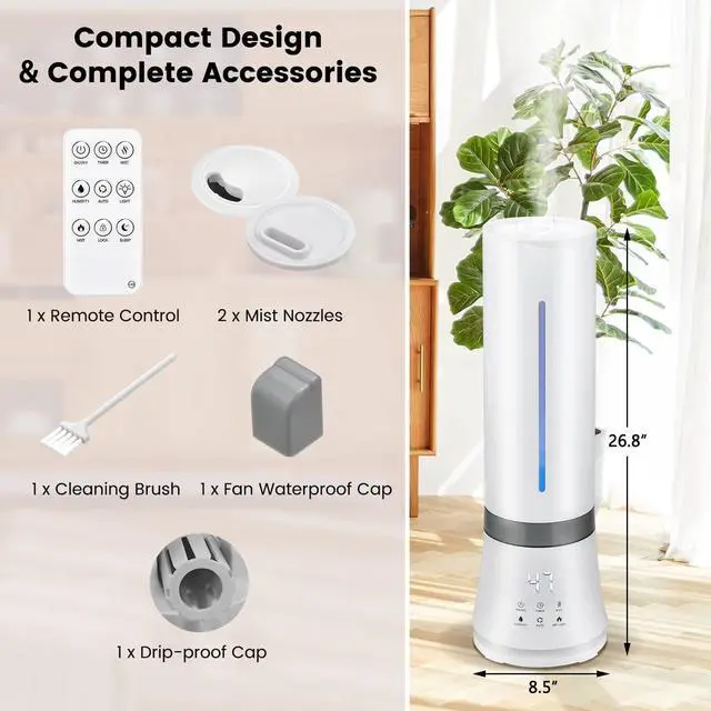 Alt view image 7 of 7 - ARLIME Humidifier for Bedroom, 2.4 Gallon, Auto Shut-off, 3 Mist Levels, 12 Timer, Night Light, Top Fill Warm & Cool Mist Humidifier for Home Office, Dorm, RV