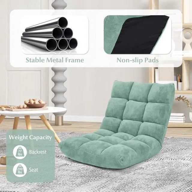 Alt view image 5 of 7 - ARLIME Adjustable Floor Chair, 14-Position Lazy Sofa Chair with Back Support & Thick Padding, Portable Foldable Floor Couch for Adults, Kids, Use in Bedroom, Living Room, Home Theater (Green)