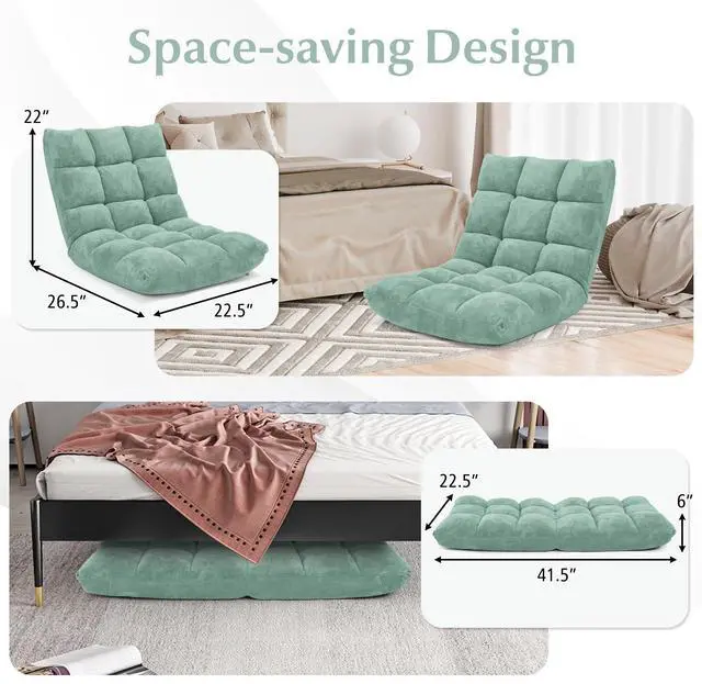 Alt view image 4 of 7 - ARLIME Adjustable Floor Chair, 14-Position Lazy Sofa Chair with Back Support & Thick Padding, Portable Foldable Floor Couch for Adults, Kids, Use in Bedroom, Living Room, Home Theater (Green)