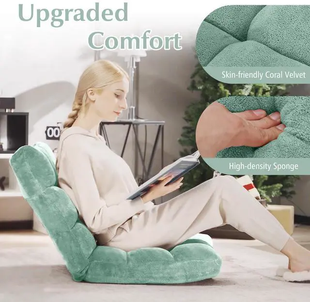 Alt view image 3 of 7 - ARLIME Adjustable Floor Chair, 14-Position Lazy Sofa Chair with Back Support & Thick Padding, Portable Foldable Floor Couch for Adults, Kids, Use in Bedroom, Living Room, Home Theater (Green)