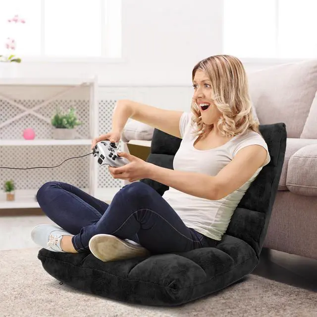 Alt view image 5 of 6 - ARLIME Adjustable Floor Chair, 14-Position Lazy Sofa Chair with Back Support & Thick Padding, Portable Foldable Floor Couch for Adults, Kids, Use in Bedroom, Living Room, Home Theater (Black)