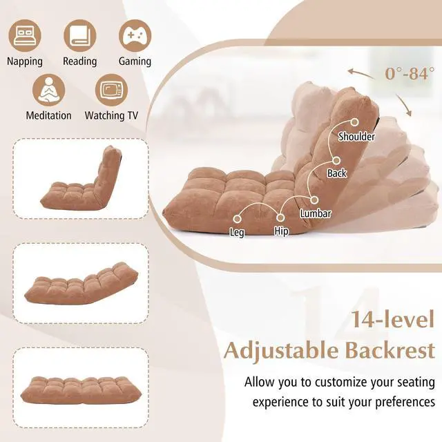 Alt view image 2 of 7 - ARLIME Adjustable Floor Chair, 14-Position Lazy Sofa Chair with Back Support & Thick Padding, Portable Foldable Floor Couch for Adults, Kids, Use in Bedroom, Living Room, Home Theater (Beige)
