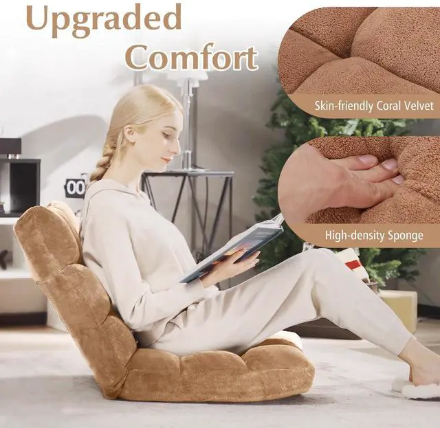 Alt view image 3 of 7 - ARLIME Adjustable Floor Chair, 14-Position Lazy Sofa Chair with Back Support & Thick Padding, Portable Foldable Floor Couch for Adults, Kids, Use in Bedroom, Living Room, Home Theater (Beige)