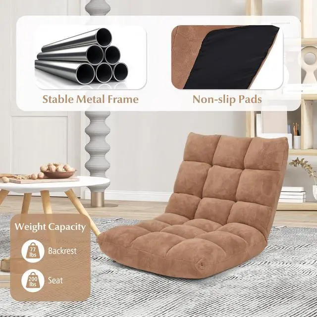Alt view image 5 of 7 - ARLIME Adjustable Floor Chair, 14-Position Lazy Sofa Chair with Back Support & Thick Padding, Portable Foldable Floor Couch for Adults, Kids, Use in Bedroom, Living Room, Home Theater (Beige)