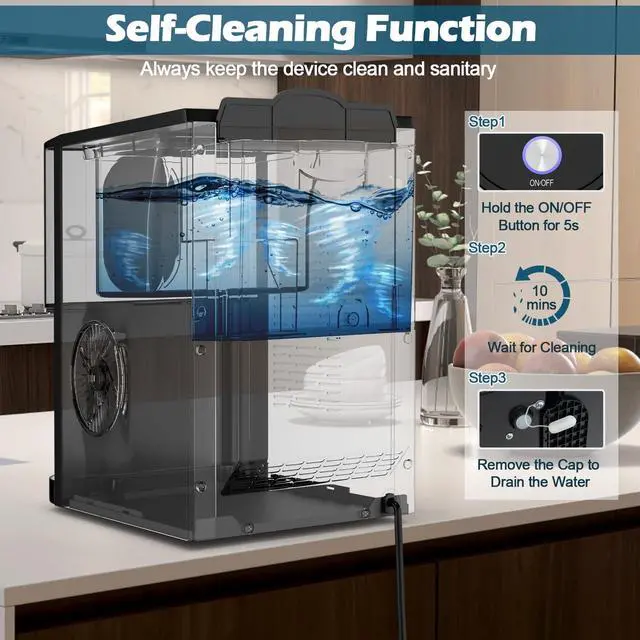 Alt view image 4 of 7 - ARLIME Nugget Ice Maker Countertop, 56 lbs/24 H Pepple Chewable Ice Making Machine w/Self-Cleaning System, Self-Dispensing Pellet Ice Machine w/ 0.63 gal Water Tank for Home Kitchen Party