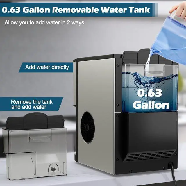 Alt view image 6 of 7 - ARLIME Nugget Ice Maker Countertop, 56 lbs/24 H Pepple Chewable Ice Making Machine w/Self-Cleaning System, Self-Dispensing Pellet Ice Machine w/ 0.63 gal Water Tank for Home Kitchen Party