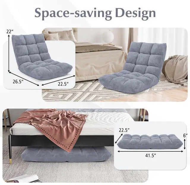 Alt view image 3 of 6 - ARLIME Adjustable Floor Chair, 14-Position Lazy Sofa Chair with Back Support & Thick Padding, Portable Foldable Floor Couch for Adults, Kids, Use in Bedroom, Living Room, Home Theater (Grey)