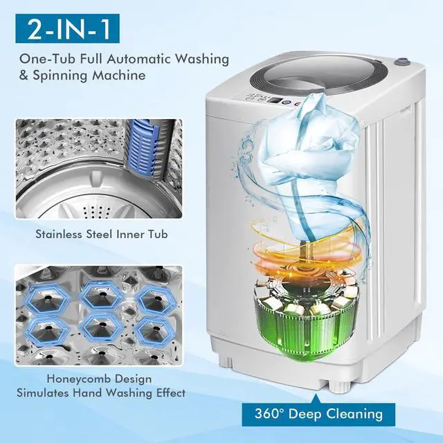 Alt view image 3 of 7 - ARLIME 1.2 Cu.ft Portable Washing Machine Full-Automatic,8 lbs Capacity Laundry Machine W/Drain Pump, Ideal Compact Single Tub Clothes Washer & Spinner for RV, Dorm, Apartment Living
