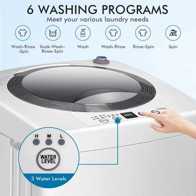 Alt view image 5 of 7 - ARLIME 1.2 Cu.ft Portable Washing Machine Full-Automatic,8 lbs Capacity Laundry Machine W/Drain Pump, Ideal Compact Single Tub Clothes Washer & Spinner for RV, Dorm, Apartment Living