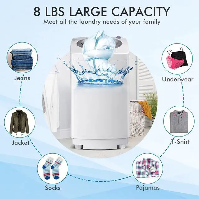 Alt view image 4 of 7 - ARLIME 1.2 Cu.ft Portable Washing Machine Full-Automatic,8 lbs Capacity Laundry Machine W/Drain Pump, Ideal Compact Single Tub Clothes Washer & Spinner for RV, Dorm, Apartment Living