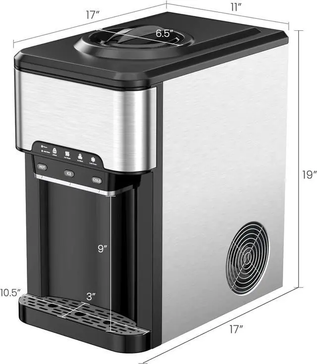 Alt view image 7 of 7 - ARLIME Ice Maker with Water Dispenser, 3-in-1 Countertop Ice Machine, 48 Pounds in 24 Hours, 4 lbs Storage Basket, Safety Lock, Hot/Cold Water Cooler for 5 Gallon Bottle, for Home Office Kitchen RV
