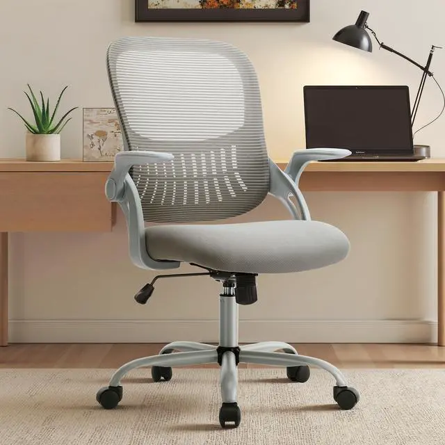 Main image of Sweetcrispy Ergonomic Office Desk Chair Mesh Adjustable Swivel Mid-Back Computer Chair with Lumbar Support Comfy Flip-up Arms for Home Office