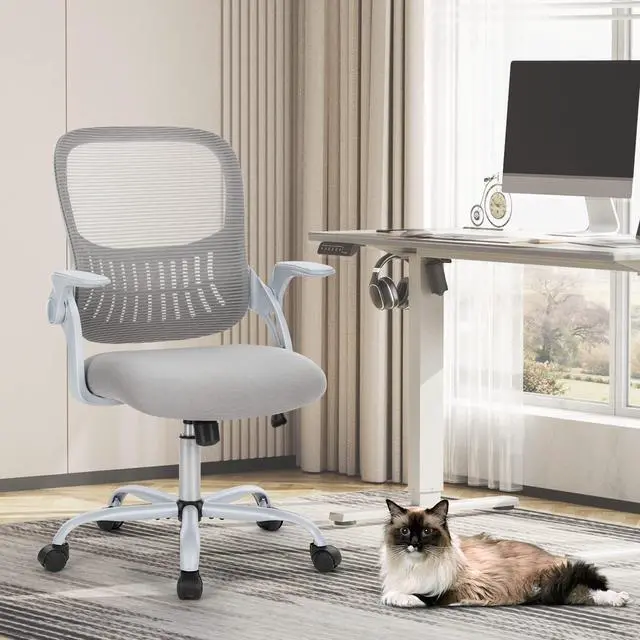 Alt view image 4 of 4 - Sweetcrispy Ergonomic Office Desk Chair Mesh Adjustable Swivel Mid-Back Computer Chair with Lumbar Support Comfy Flip-up Arms for Home Office