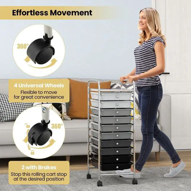 Alt view image 3 of 7 - ARLIME 10-Drawer Storage Cart, 10 Drawer Trolley, Rolling Organizer Cart, Scrapbook Paper Organizer, Suitable for Office and School, Rolling Office Storage Tools (Black & Gray)