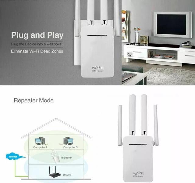 Alt view image 7 of 7 - 1200Mbps WiFi Range Extender Repeater Wireless Amplifier Router Signal Booster
