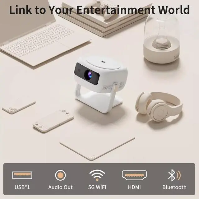 Alt view image 7 of 7 - 4K Projector w/360° Stand 45000LMS 1080P HD 3D 5G WiFi BT Home Theater HDMI USB
