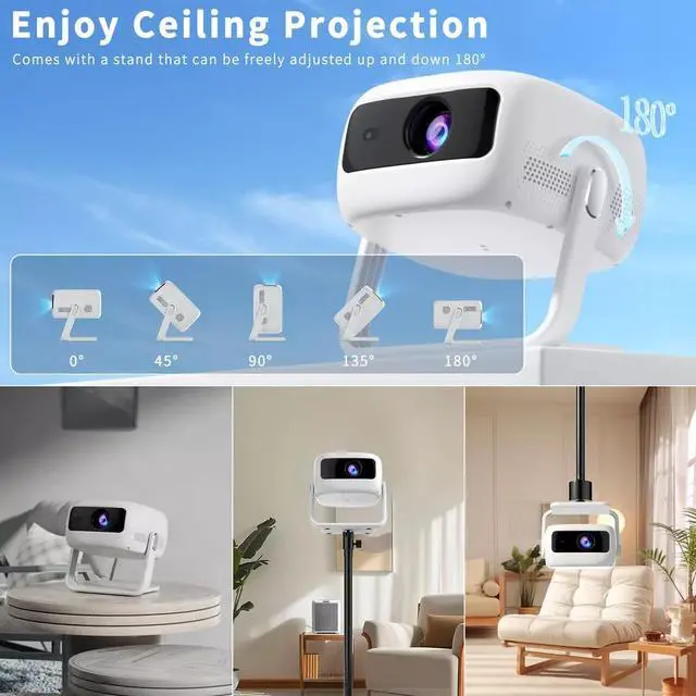 Alt view image 5 of 7 - 4K Projector w/360° Stand 45000LMS 1080P HD 3D 5G WiFi BT Home Theater HDMI USB