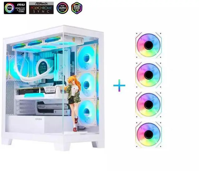 Main image of Sama Neview 2351 White Dual USB3.0 Type C Tempered Glass ATX Mid Tower PC Case