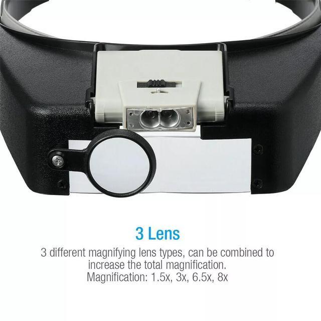 Alt view image 7 of 7 - Jewelers Head Headband Magnifier LED Illuminated Visor Magnifying Glasses Loupe