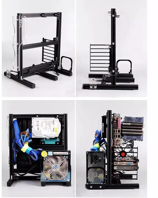Alt view image 3 of 7 - Black PC Frame Test Bench ITX ATX MATX Open Air Case Water Cooling Fan Chassic