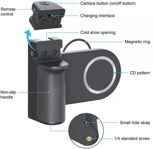 Alt view image 4 of 7 - Magnetic Camera Handle Phone Holder Mount With Bluetooth Shutter Remote Control