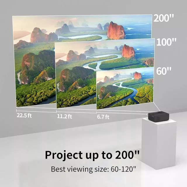 Alt view image 6 of 7 - WEWATCH Mini Projector, Bluetooth Projector Native 1080P Full HD, 13500L Portabl