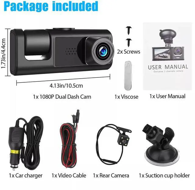 Alt view image 6 of 6 - 3 Lens Car DVR Dash Cam 1080P Front/Inside/Rear Camera Video Recorder G-Sensor