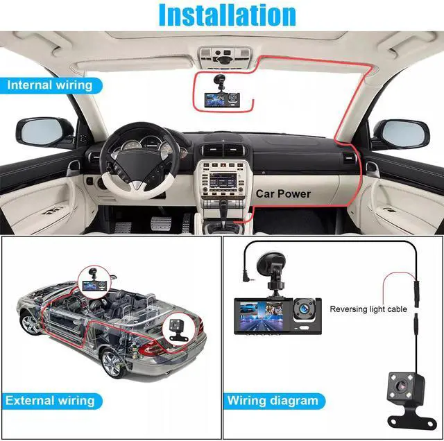 Alt view image 4 of 6 - 3 Lens Car DVR Dash Cam 1080P Front/Inside/Rear Camera Video Recorder G-Sensor