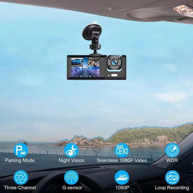 Alt view image 2 of 6 - 3 Lens Car DVR Dash Cam 1080P Front/Inside/Rear Camera Video Recorder G-Sensor