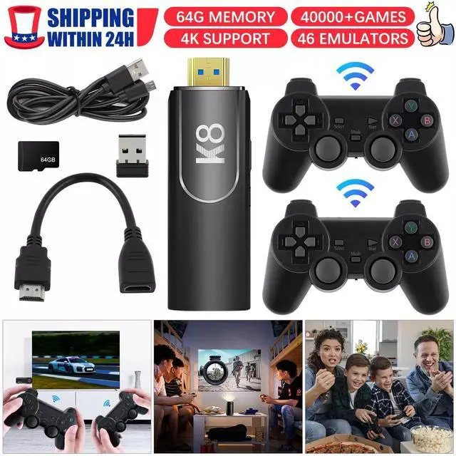 Alt view image 2 of 7 - TV Game Stick Console Wireless Gamepad Built-in 64GB 40000+ Video Games 4K HDMI
