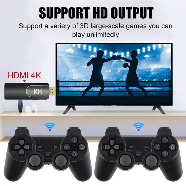Alt view image 3 of 7 - TV Game Stick Console Wireless Gamepad Built-in 64GB 40000+ Video Games 4K HDMI