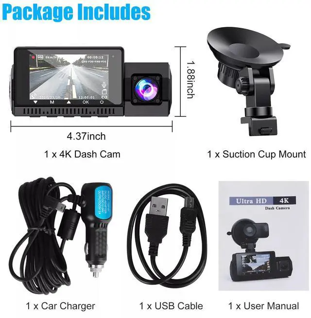 Alt view image 7 of 7 - 4K Dual Dash Cam Car DVR Camera GPS Video Recorder Parking Monitor Night Vision