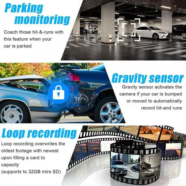 Alt view image 3 of 7 - FHD 1080P Dash Camera Car DVR Front/Rear/Inside Recorder G-sensor Night Vision