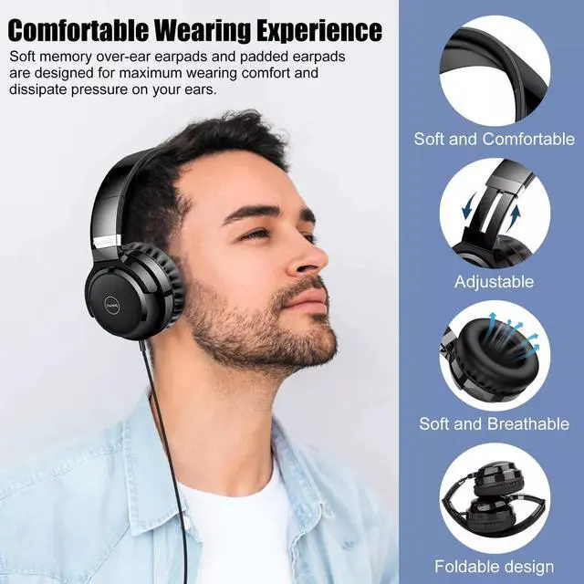 Alt view image 2 of 7 - Wired Over-Ear Headphone 3.5mm Foldable Music Earphone for Smartphone Computers
